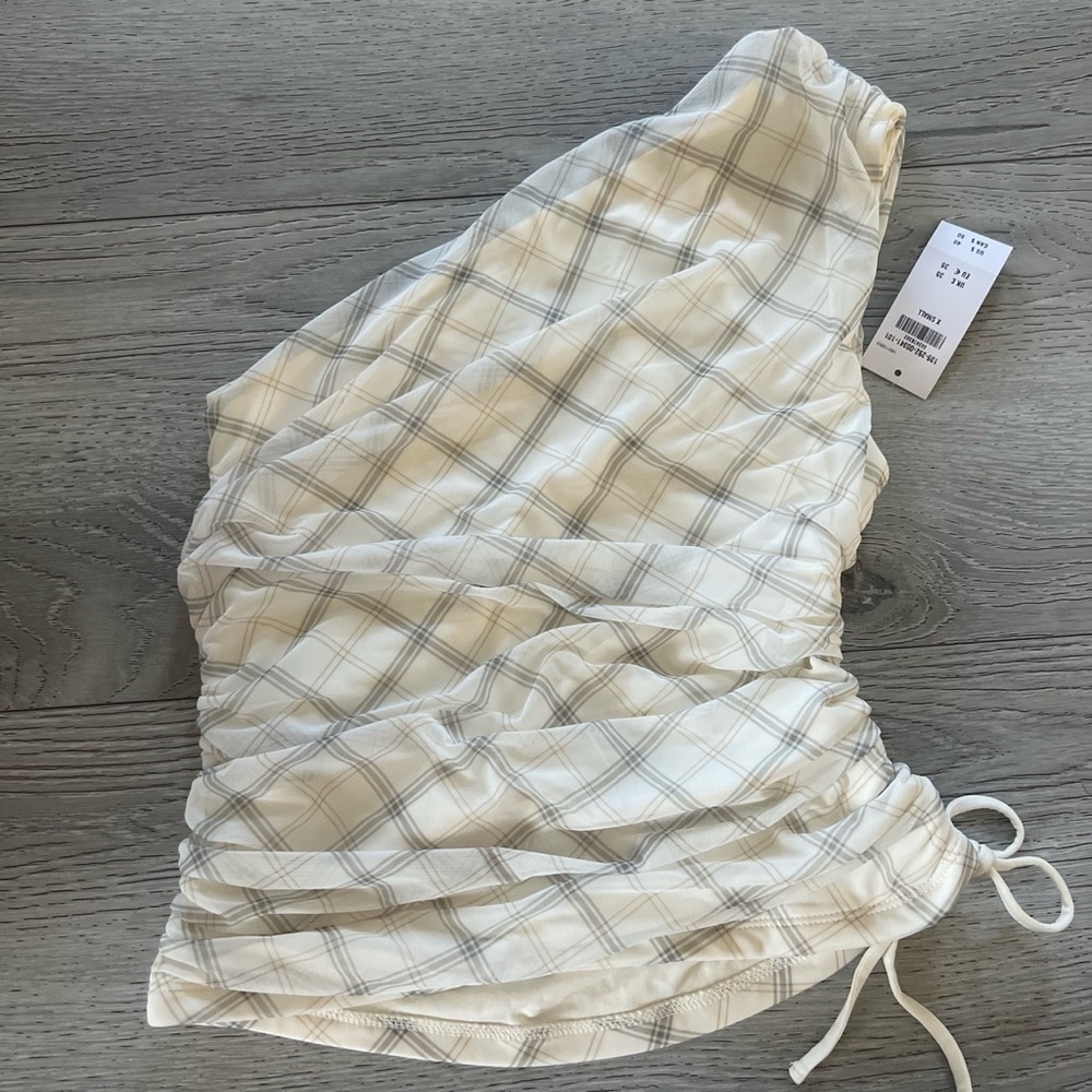 Abercrombie & Fitch Cream Plaid One-Shoulder Top